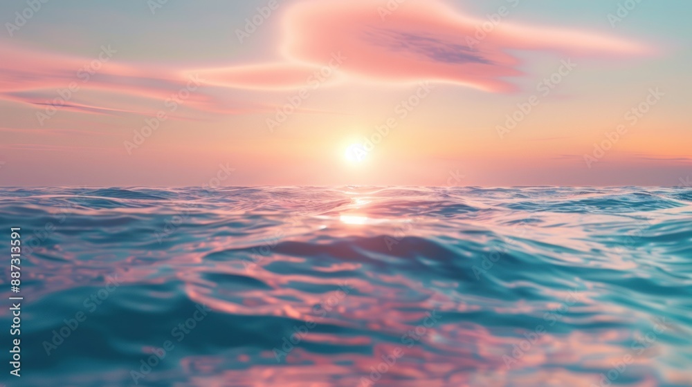 Naklejka premium Ocean Sunset with Pink Clouds and Blue Water
