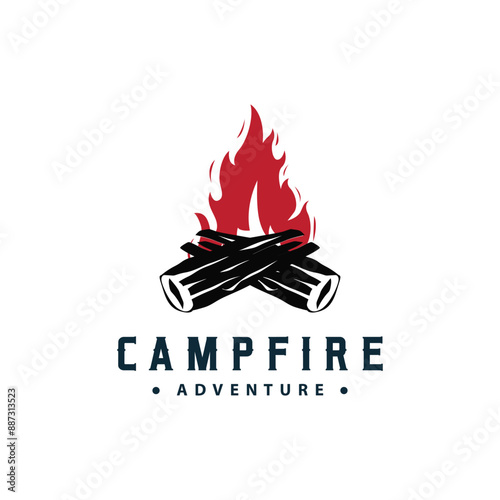 Design wood and fire, logo campfire bonfire vector camping adventure vintage illustration