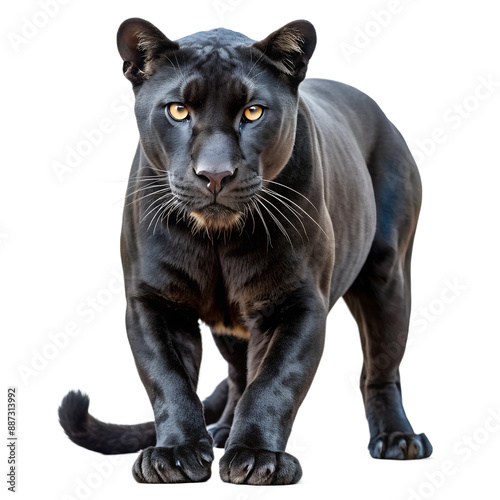 Panther portrait full body shot isolated on transparent background cutout, PNG file photo