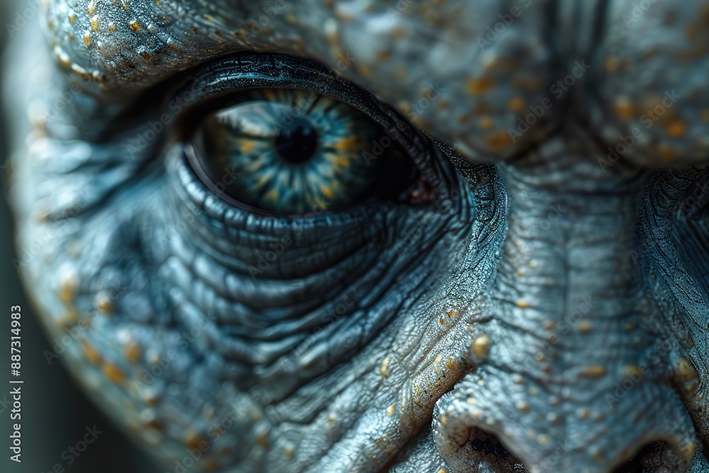 A close up of a monster's eye with a blue iris A close up of a monster's eye with a blue iris
