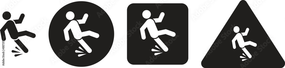 Slip or fall hazard vector illustration, Slip hazard warning. Caution sign for slippery surfaces. Slip or fall hazard vector illustration, Slip hazard warning. Caution sign for slippery surfaces.