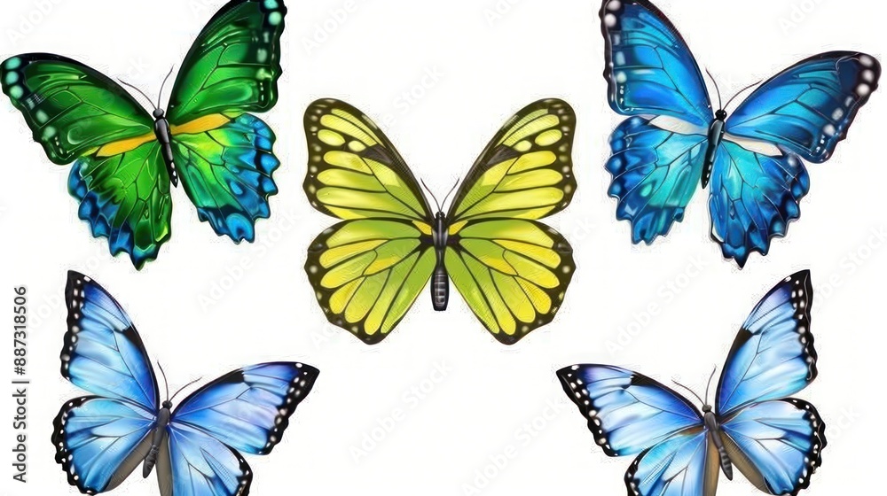 Five Colorful Butterflies in Flight Five Colorful Butterflies in Flight