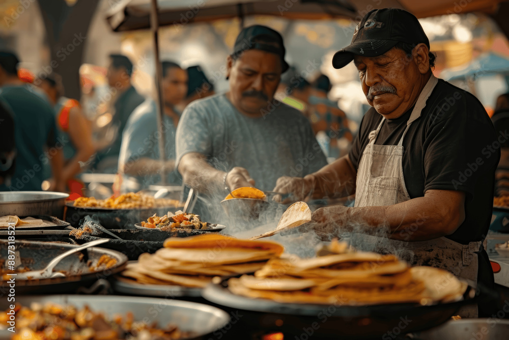 Street Vendor in Mexico City Making Tacos al Pastor with a Crowd of Locals and Tourists Enjoying Authentic Street Food Street Vendor in Mexico City Making Tacos al Pastor with a Crowd of Locals and Tourists Enjoying Authentic Street Food