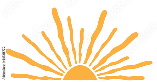 Sun groovy retro background. Hand drawn Sun. Horizontal wavy sun. Retro and vintage style 60s, 70s. Trendy. Vector illustration