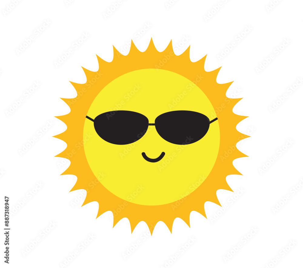 Sun wearing sunglasses. Sun icon. Solar icon. Cute sun. Vector illustration Sun wearing sunglasses. Sun icon. Solar icon. Cute sun. Vector illustration