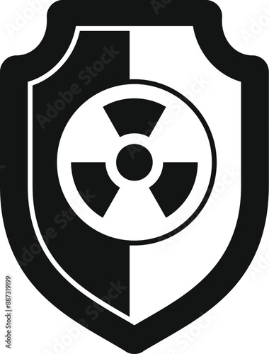 Black and white icon of a shield protecting from radioactive contamination
