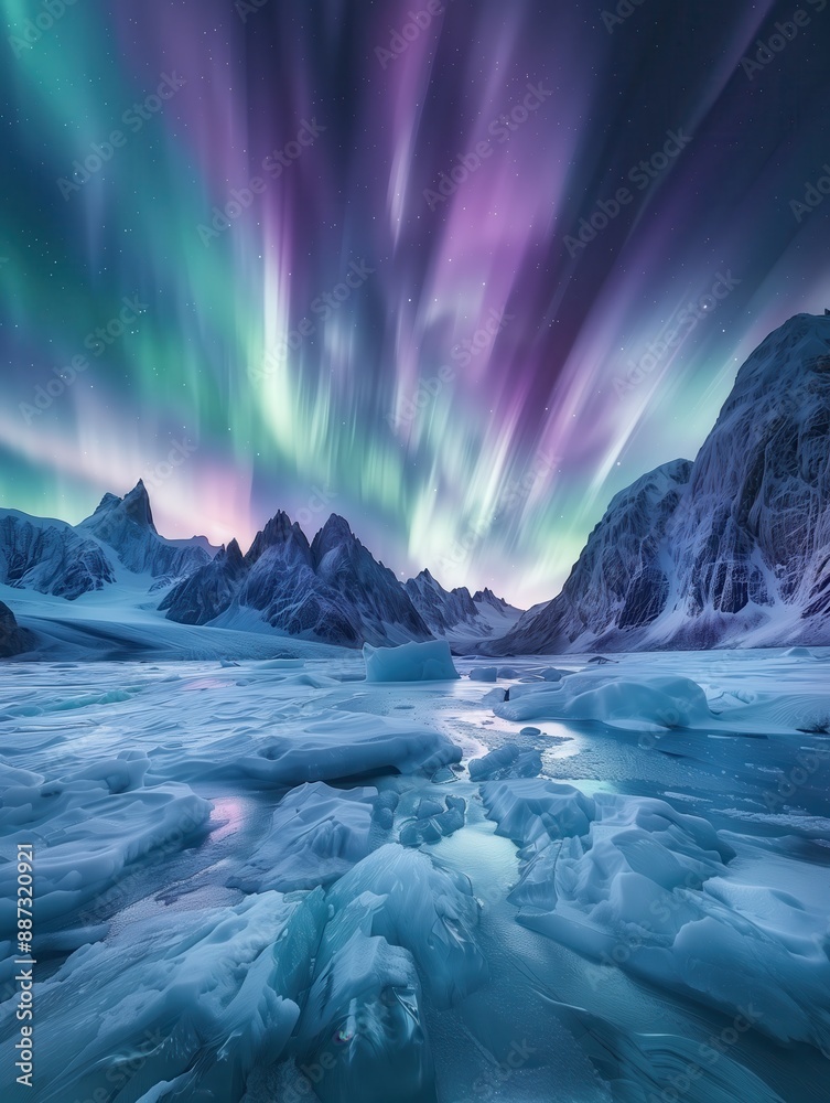 Naklejka premium Northern Lights over Icy Tundra