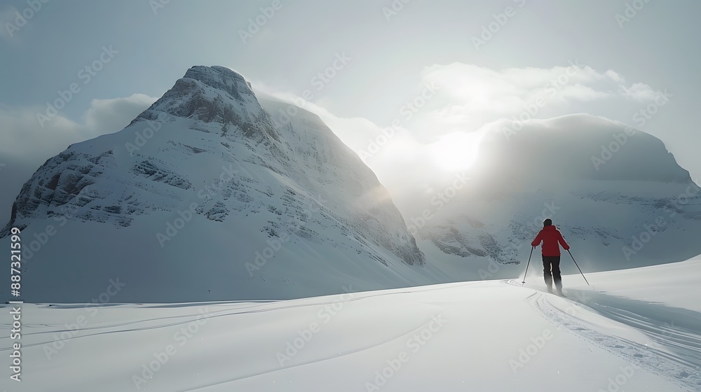 People enjoying skiing and snowboarding in mountain ski resort with beautiful winter landscape in the background People enjoying skiing and snowboarding in mountain ski resort with beautiful winter landscape in the background