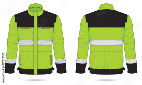 High visibility work safety jacket mockup front and back view