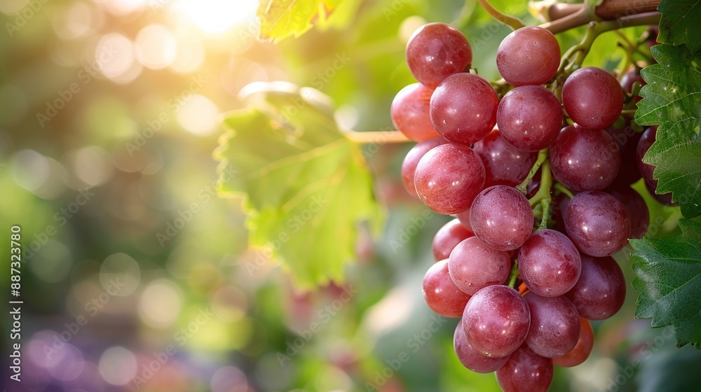 Purple Red Grapes With Green Leaves On The Vine In The Garden Fresh Fruits Background Purple Red Grapes With Green Leaves On The Vine In The Garden Fresh Fruits Background