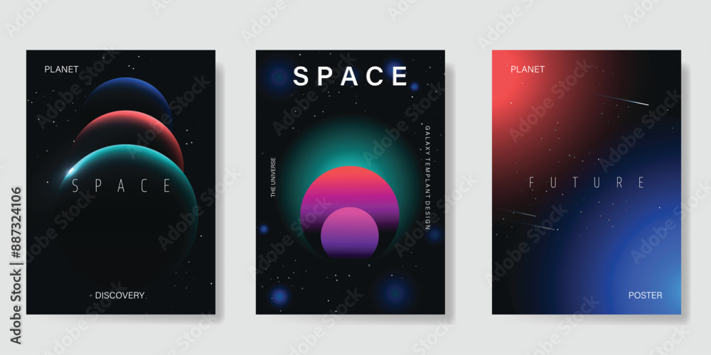 Planet and galaxy Space card vector set. Solar system with galaxy ...