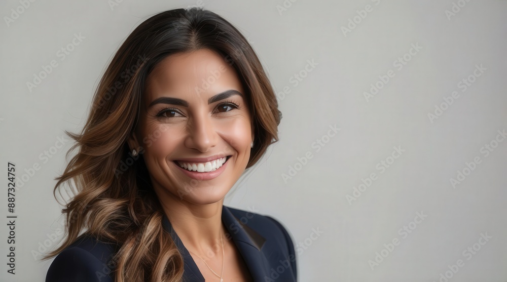 Beautiful proud successful latin hispanic mexican businesswoman smiling standing on white background with copy space Beautiful proud successful latin hispanic mexican businesswoman smiling standing on white background with copy space