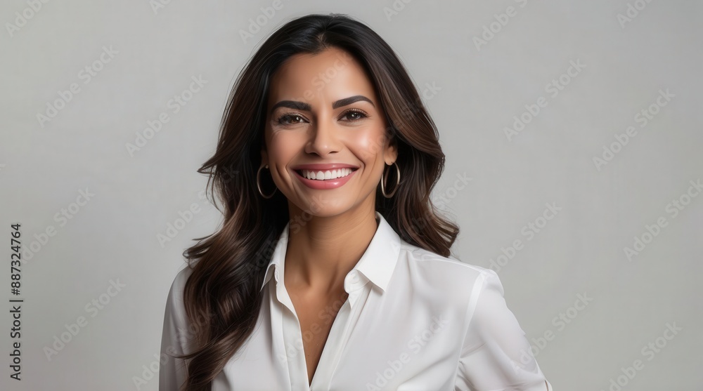 Beautiful proud successful latin hispanic mexican businesswoman smiling standing on white background with copy space Beautiful proud successful latin hispanic mexican businesswoman smiling standing on white background with copy space