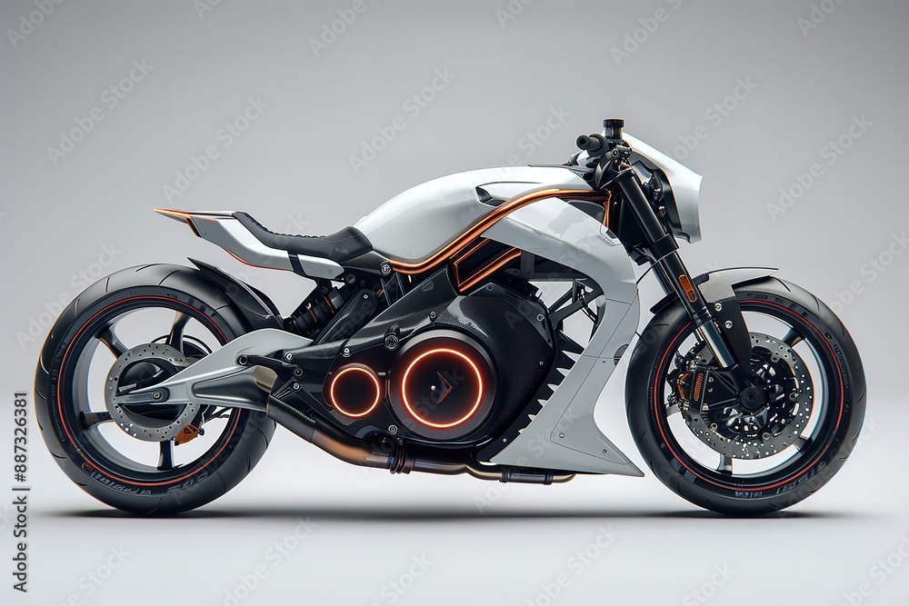 A futuristic motorcycle with neon lights on the front and back A futuristic motorcycle with neon lights on the front and back