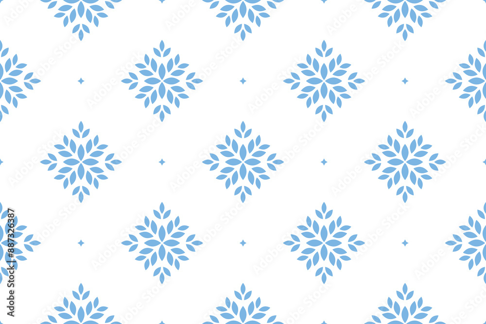 Flower geometric pattern. Seamless vector background. White and blue ornament Flower geometric pattern. Seamless vector background. White and blue ornament
