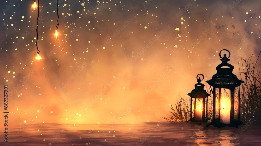 Lantern Lights in a Golden Fog. Lantern Lights in a Golden Fog.