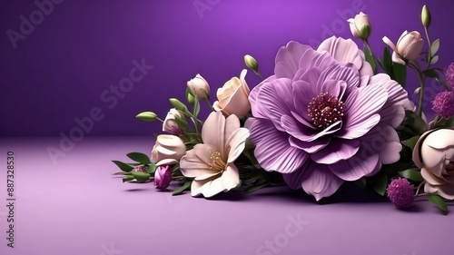 3D realistic funeral flower in purple background with empty space text