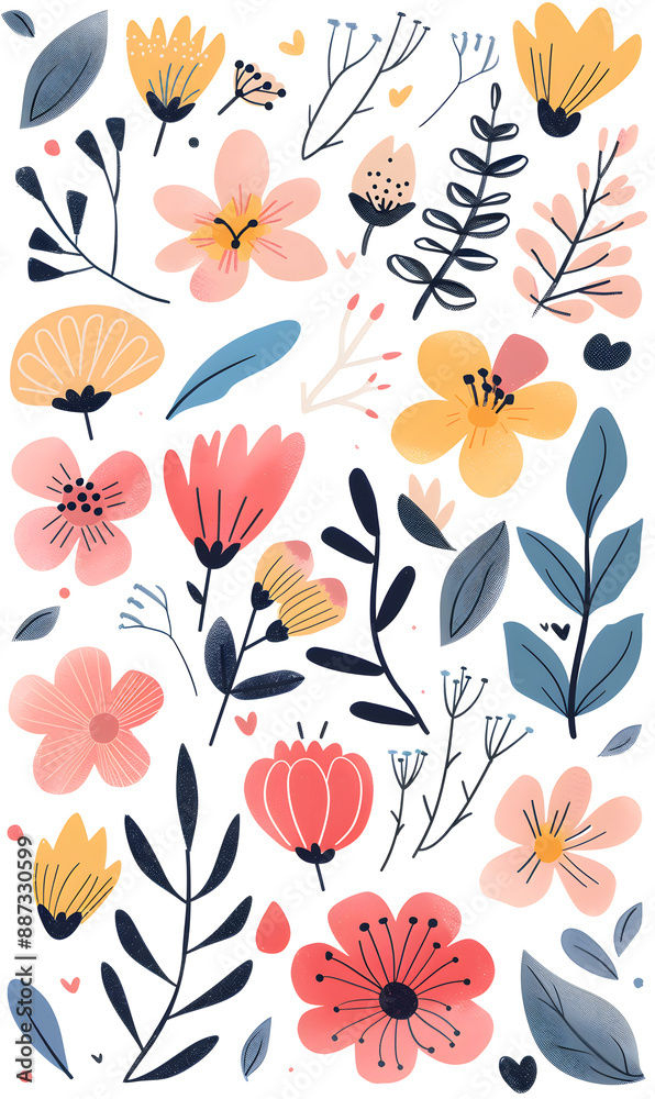 2D flower and leaf cards in various styles