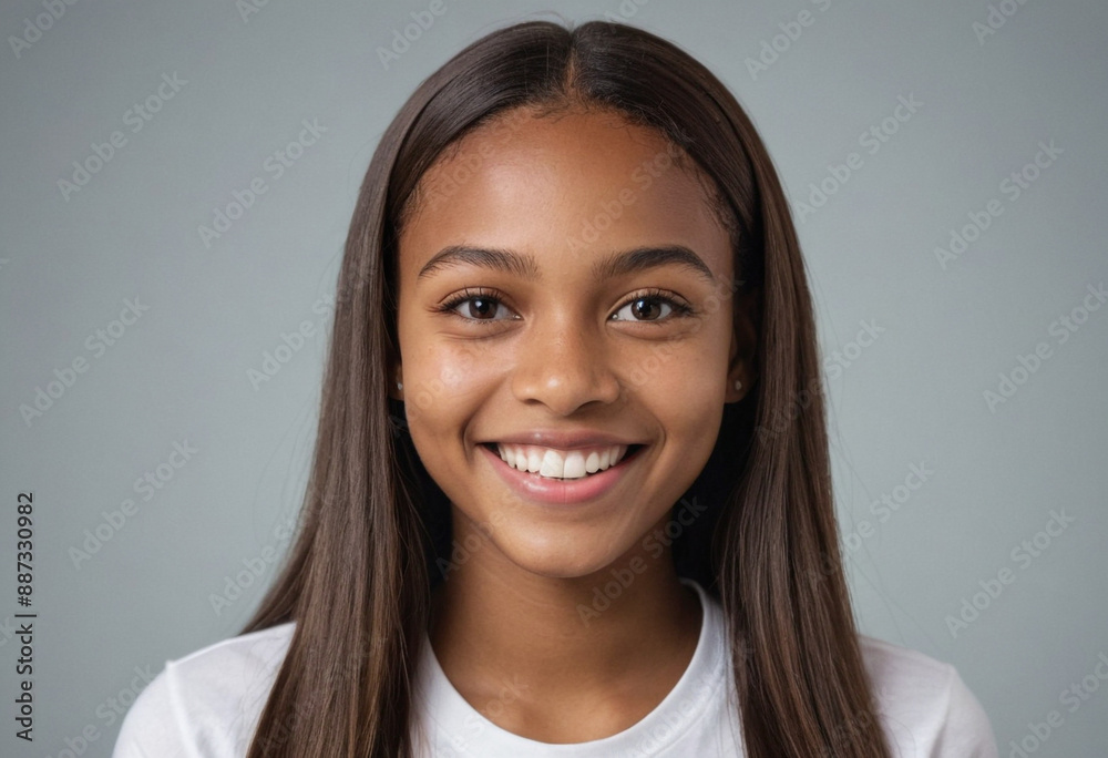 Portrait view of a regular happy smiling Guyana girl, ultra realistic, candid, social media, avatar image, plain solid background Portrait view of a regular happy smiling Guyana girl, ultra realistic, candid, social media, avatar image, plain solid background
