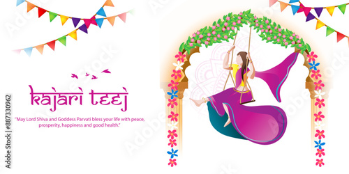 Vector illustration of Happy Kajari Teej social media feed template