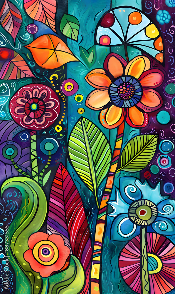 2D flower and leaf cards in various styles 2D flower and leaf cards in various styles