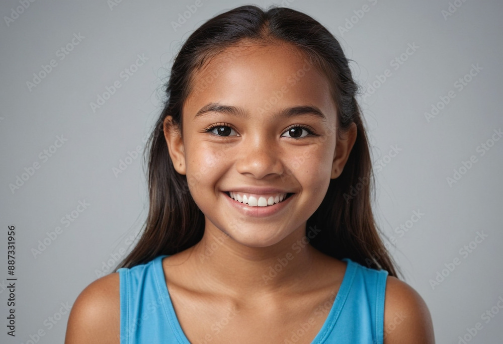 Portrait view of a regular happy smiling Marshall Islands girl, ultra realistic, candid, social media, avatar image, plain solid background Portrait view of a regular happy smiling Marshall Islands girl, ultra realistic, candid, social media, avatar image, plain solid background