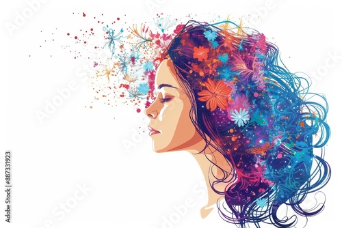 Profile of a Woman with Colorful Paint Splatter Hair