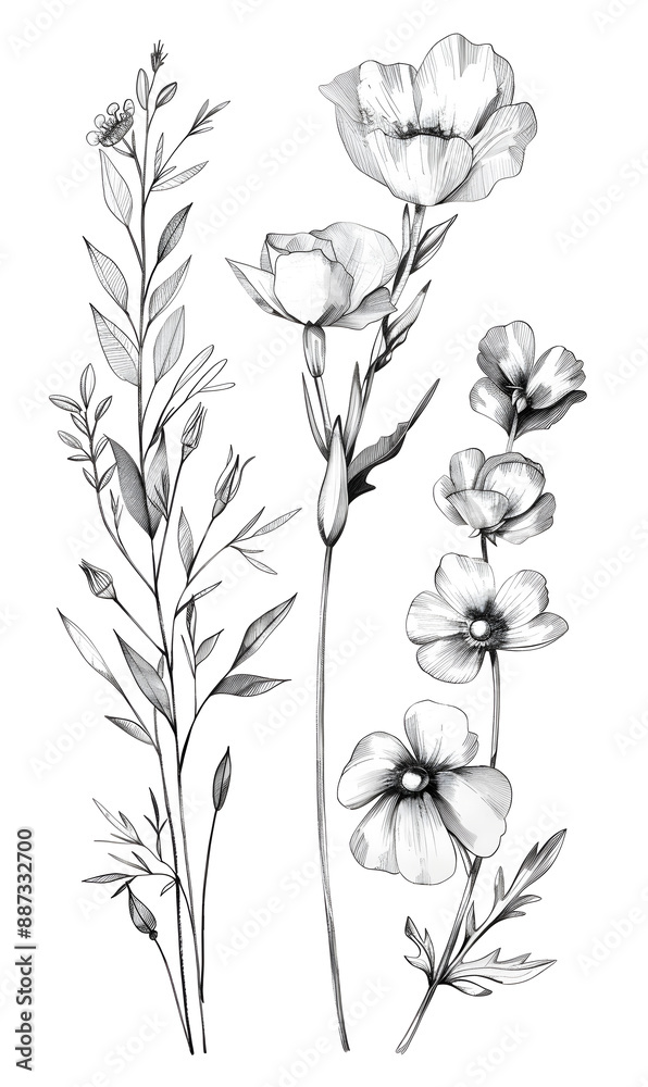 2D flower and leaf cards in various styles 2D flower and leaf cards in various styles
