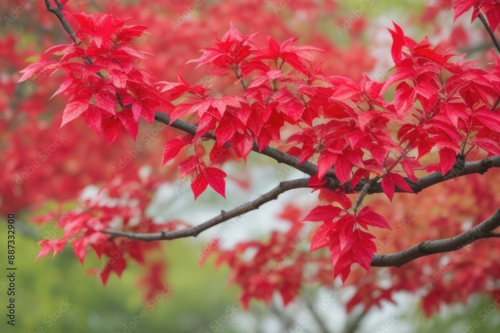 Red leaves with tree branches in the garden Red leaves with tree branches in the garden