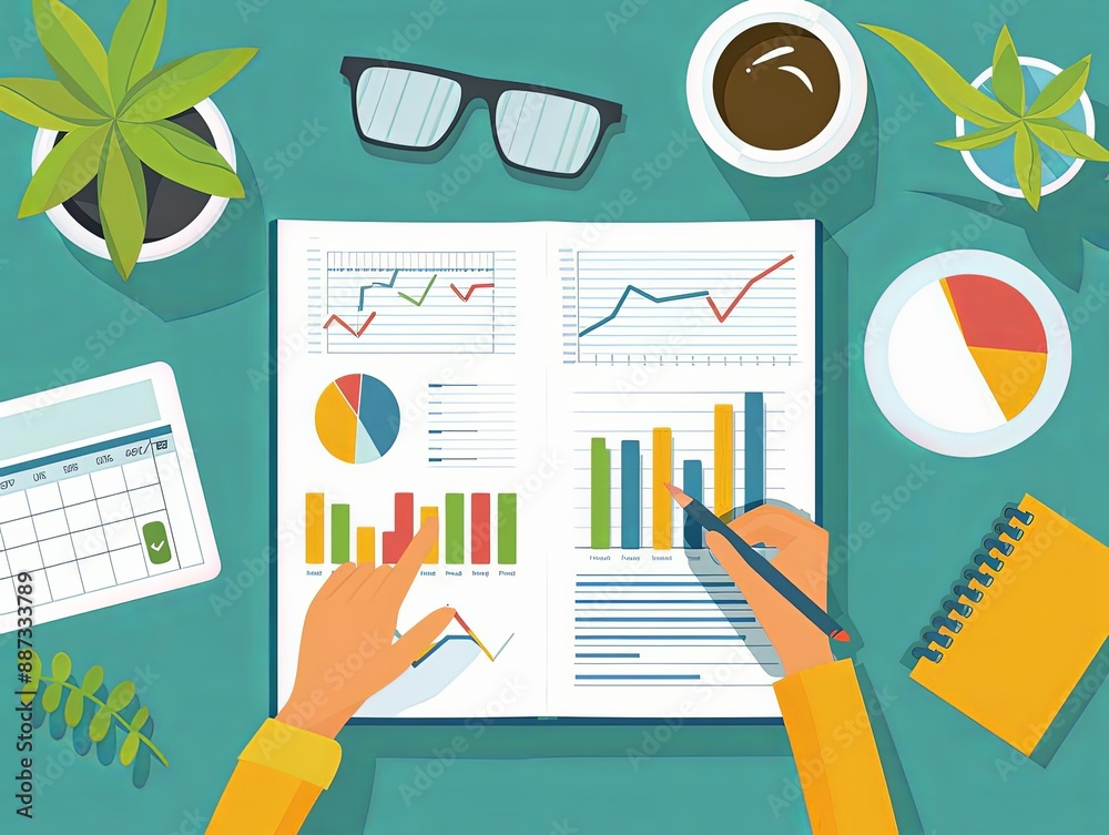 Fototapeta premium Strategic business planning, financial analysis, flat design illustration