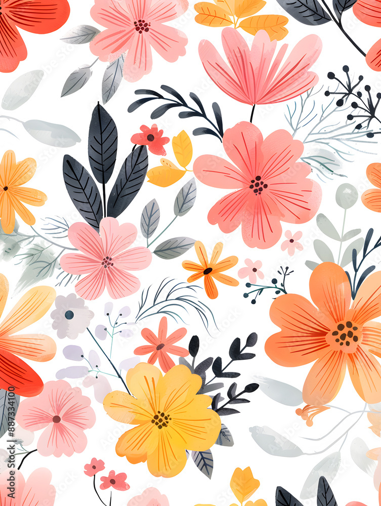2D flower and leaf cards in various styles 2D flower and leaf cards in various styles