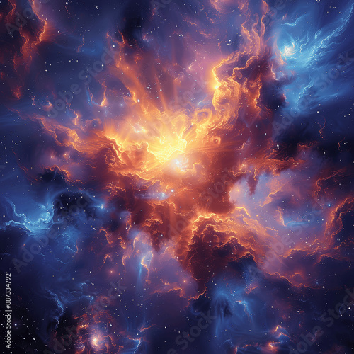Vivid Nebula Artwork - Cosmic Explosion of Colorful Clouds and Stars in Deep Space, Hyper Realistic Digital Illustration in High Resolution with Cinematic Lighting © btiger