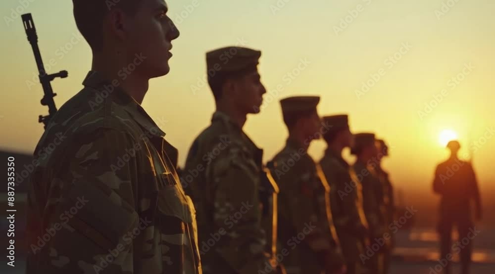 Scene of soldiers marching, Take the video going around the object