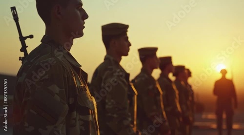 Scene of soldiers marching, Take the video going around the object