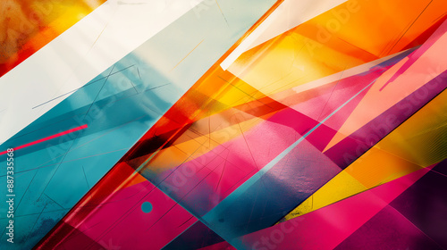 A lively arrangement of colorful, overlapping shapes in a vibrant, modern abstract art piece. photo