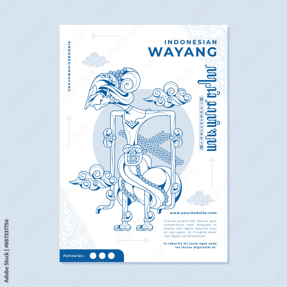 Obraz premium hand drawn indonesian trditional wayang yudistira poster template