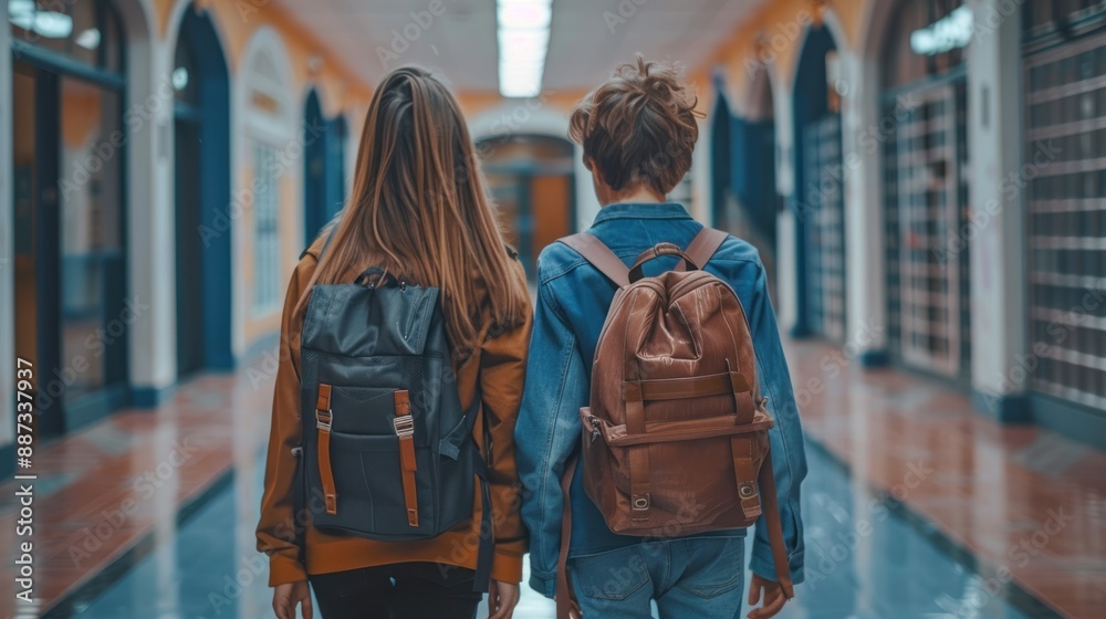Fototapeta premium Teenage Friends Walking in a Hallway