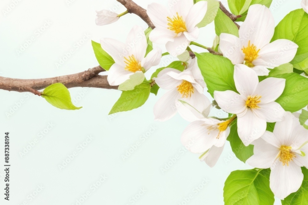 White flowers with tree branches isolated on a white background White flowers with tree branches isolated on a white background
