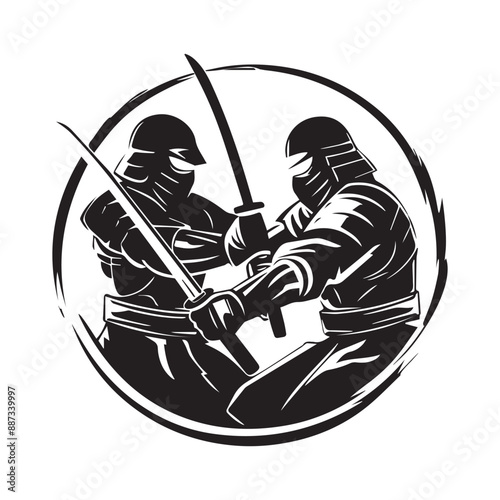 Black silhouette of knight battle Vector Image on white background