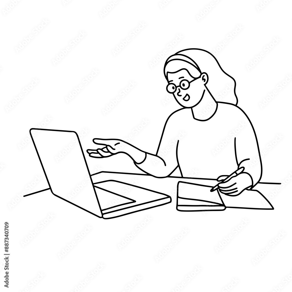 Young woman are presented work project at the virtual meeting Young woman are presented work project at the virtual meeting