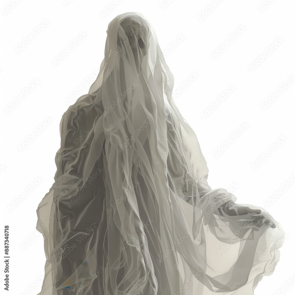 Ethereal Halloween Spirit - Translucent Ghostly Apparition in Digital Art on White Background Ethereal Halloween Spirit - Translucent Ghostly Apparition in Digital Art on White Background