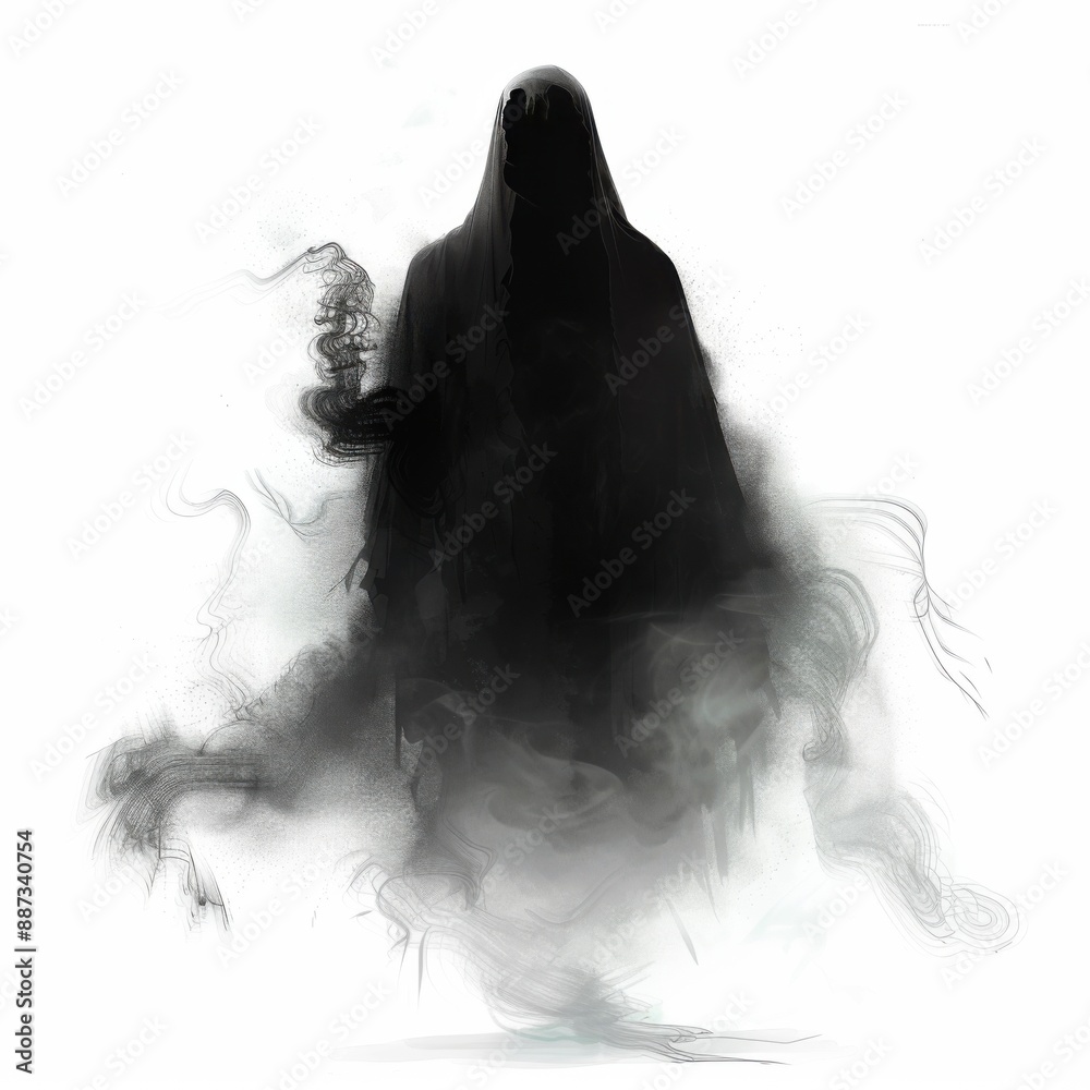 Fototapeta premium Ghostly Apparition: Translucent Halloween Spirit in Digital Art on White Background