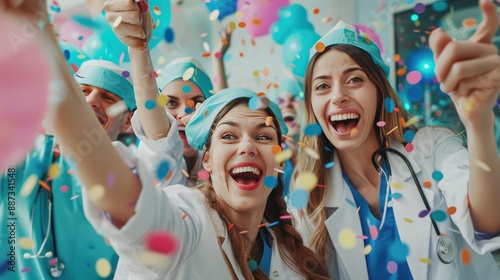 Medical Professionals Celebrating with Confetti