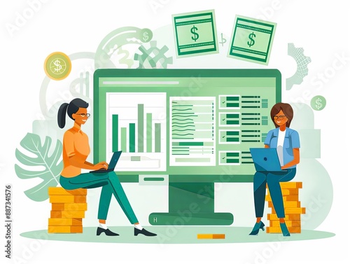 Enterprise resource planning, currency exchange, flat design illustration
