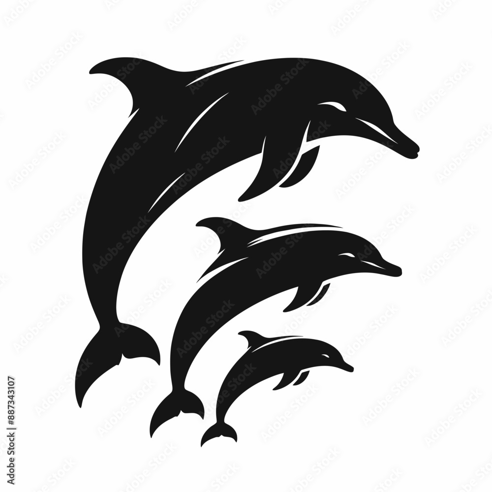 Obraz premium very simple dolphin silhouette, A silhouette black and white dolphin on white background