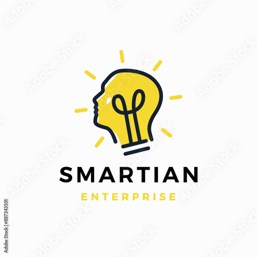 human head bulb lamp smart idea innovation light logo vector icon illustration