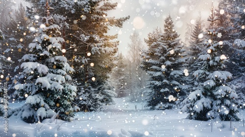 Snowy Christmas forest.