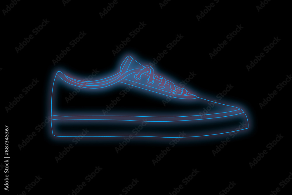 blue neon sneakers. Shoe advertising. glowing shoes and skating shoes blue neon sneakers. Shoe advertising. glowing shoes and skating shoes