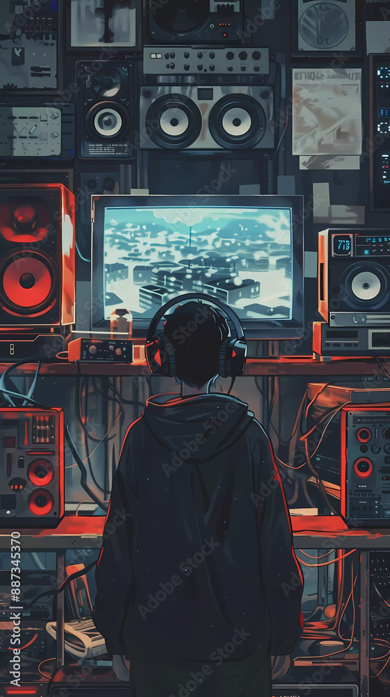 Fototapeta premium Lo-Fi music picture The background that goes well with the lo-fi music genre Generative AI