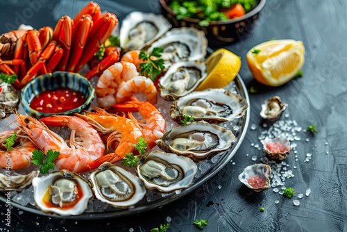 Seafood Platter with Oysters, Shrimp, and Crab photo